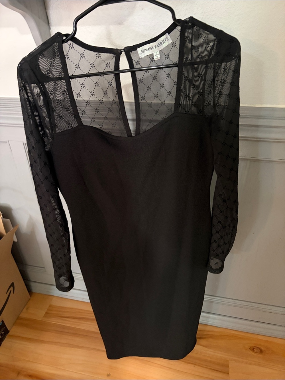 Almost Famous Black Lace Yoke Long Sleeve Sheath Dress
